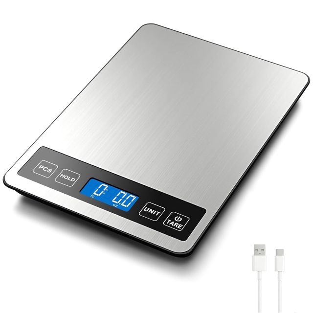 Balance de cuisine numérique, avec une capacité de 15 kg, rechargeable