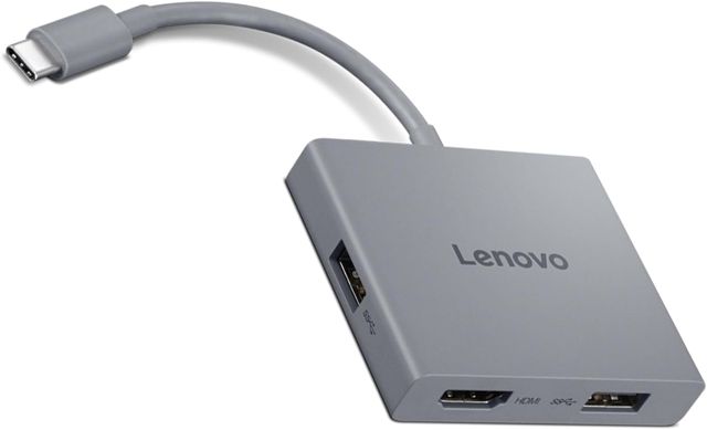 Lenovo Lenovo Hub de Voyage USB-C 4 en 1 avec câble intégré, 1 HDMI 4K @ 60 Hz, 2 Ports USB-A 3.2, 1 Combo de 3,5 mm, Portable, Compact, Haute Vitesse pour Ordinateurs Portables PC - Gris