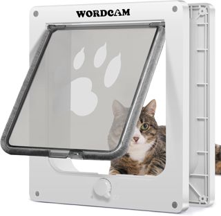 Wordcam porte pour chat XL, porte intérieure/extérieure verrouillable 4 voies, résistante aux, jusqu'à 11,3 kg, chatière chaton/chien, installation facile