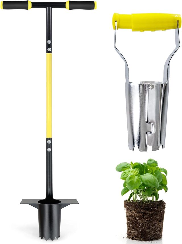 Jardineer Plantoir à bulbes avec manche long et petit plantoir à bulbes, transplanteur à dents de scie pour une plantation rapide. Plantoir à bulbes et jardin durable et de qualité