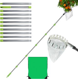 Cueilleur de Fruits avec Manche télescopique 4 m, récolte Facile de Fruits Frais – Convient pour la Maison, Le verger, la Ferme et Le Jardin, Aide à la cueillette des Pommes, Cerises, figues