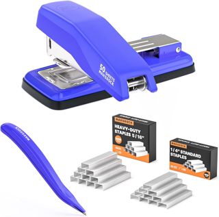 Marsrock Agrafeuse de Bureau Pivotante – Capacité 50 Feuilles, avec 2000 Agrafes et Détache-Agrafes, Agrafeuse Rotative Robuste pour Bureau, Maison, Salle de Classe, Reliure de Livres –rose