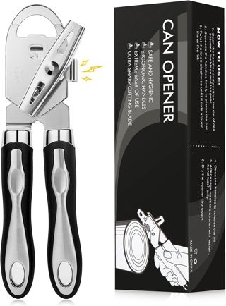 Diboniur Ouvre Boite de Conserve, 3 en 1 Ouvre Boite Manuel à Bord Lisse, Acier Inoxydable Robuste (Noir)