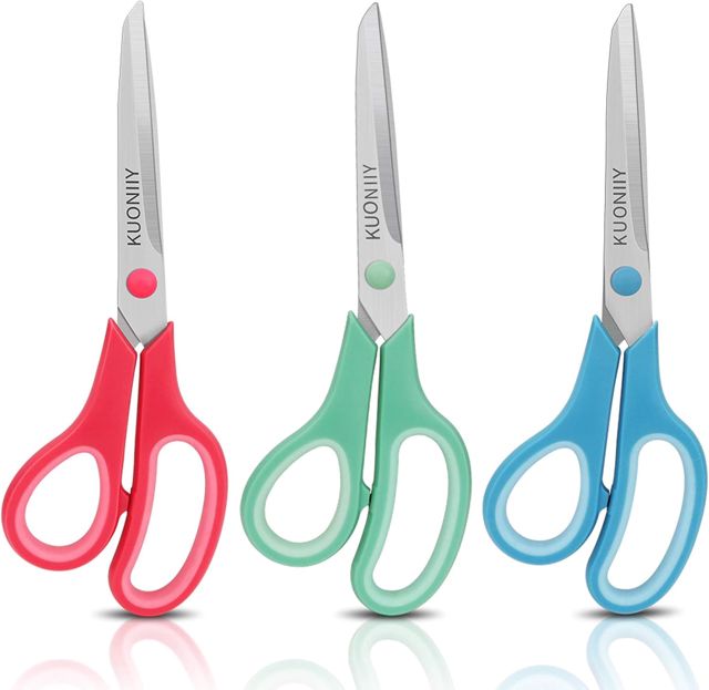 KUONIIY Ciseaux, Lame Recouverte de Titane Ultra-tranchante, Manche Douce et Confortable, Ciseaux à Multi-usages, Lot de 2 Paires, 20,3 cm, Noir, Jaune
