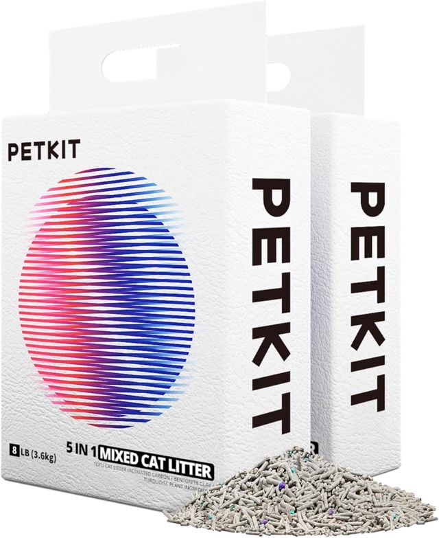 PETKIT Litière Mixte 5 en 1 pour Chats,Chasse d'eau，sans Odeur, avec Charbon Actif, Ultra Absorbante et à Séchage Rapide Litière Tofu pour Chats(Quatre Sacs)