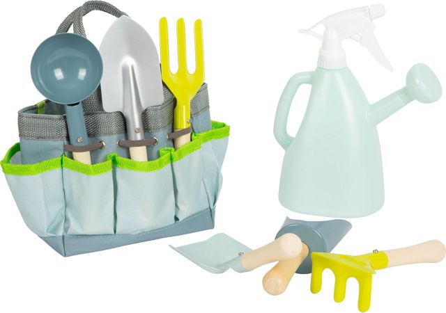 Small Foot Sac de Jardinage avec Outils de Jardinage en Bois et métal, Jouets de Jardinage à partir de 3 Ans, 12388, Blanc.