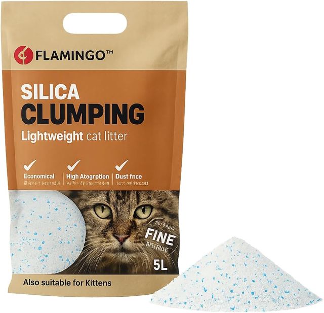 Flamingo - Litière Chat - 12L (12kg) pour 10 semaines - Litière agglomérante - Gros Grains - Parfum Talc bébé - Origine Europe