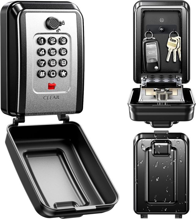 ISEYOU Boite a Clef Murale, Boite a Clefs Securisee Exterieur avec Code 12 Chiffres, Grande Capacité & Résistant aux Intempéries, Cofre Fort a Cle Robuste pour Maison, Garage, Bureau et Jardin