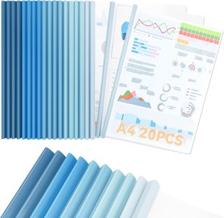 20 Pièces Reliure Dossier, A4 Transparent Reliure Dossier Baguette, Bleu