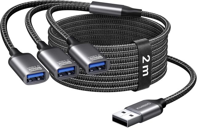 KiWiBiRD Répartiteur USB 3 Ports, USB Splitter câble rallonge 2M