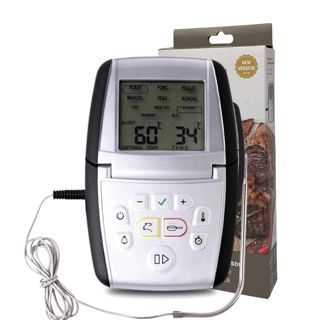 Mastrad - Thermosonde De Cuisson m°classic+ – Thermomètre Sonde 0 À 210°C – Programmable Viande & Cuisson – Compatible Four, BBQ & Induction – Alarme & Temps Restant - 1 Pile AAA inclus