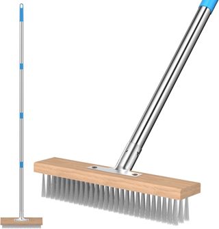 Balai Métallique en Acier avec Manche, Brosse en Métal Rigides, Balais de Jardin, pour Enlever Les Algues De Mousse De Mauvaises Herbes Terrasse, pour Patio, Terrasse et Jardin
