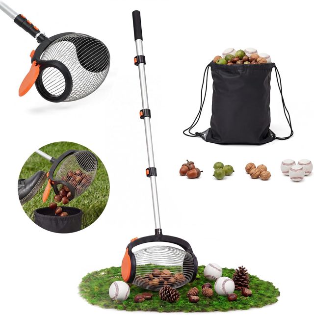 HAUSPROFI Ramasse Noix avec Manche (40-110cm), Ouverture Latérale à Pédale