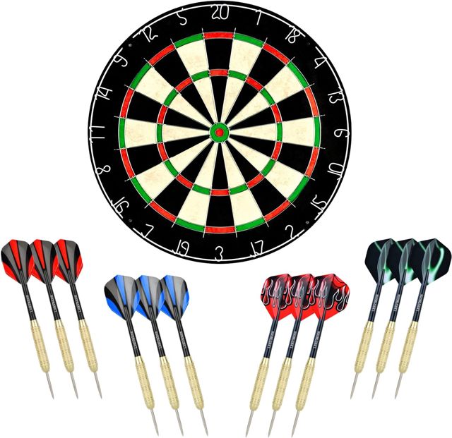 Jeu de fléchettes LinkVisions avec Cible sans Agrafe, 12 fléchettes à Pointe en Acier 18 g, kit de Montage Inclus