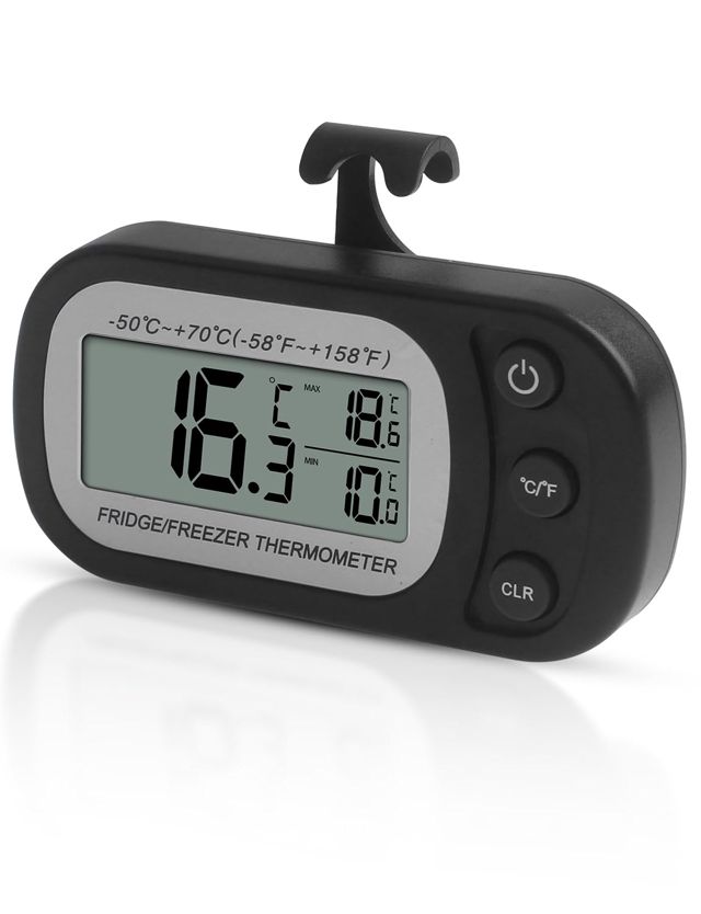 Thermomètre numérique de réfrigérateur - Fonction d'enregistrement maximale/minimale - Étanche - Pour réfrigérateur/congélateur (Noir)
