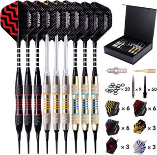 Turnart Flechette Pointe Plastique Fléchettes 9 pcs 18 Grammes avec 50 Pointe Flechette Plastique 20 Anneaux en Caoutchouc 27 Vol Flechettes pour Cible Electronique