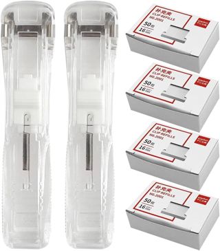 PRETYZOOM Lot de 2 Set de Set de Agrafeuses de Bureau Transparentes sans Perforation Distributeur de Trombones Réutilisables 200 Pièces, Mini Agrafeuses Portables pour Style Plusieurs styles