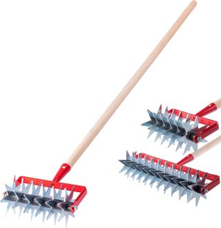 KADAX Fraise en étoile, Fraise de Jardin en métal, émietteur pour ameublir Le Sol, cultivateur pour Jardin, Gazon, Mauvaises Herbes, cultivateur Rotatif (avec 6 étoiles, Manche en Bois)