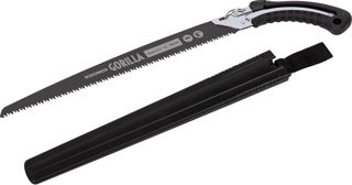 Scie d'élagage Roughneck Gorilla Fast Cut avec lame de 350 mm, denture triple affûtée et revêtement PTFE, acier chromé, poignée en caoutchouc antidérapante avec œillet pour dragonne et étui