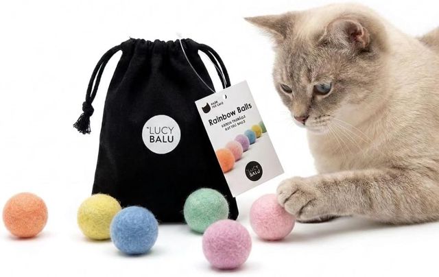 LucyBalu® Rainbow Lot de 6 balles en Feutre Laine pour Chat I Multicolore