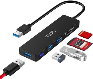 TSUPY Hub USB 3.0 (câble 1,2 M) avec 3 Ports 5 Gbps USB 3.0 et Lecteur de Carte SD/TF, Adaptateur USB pour Macbook, Mac Pro/Mini, iMac, Clés USB, Notebook PC, Disques Durs Externes, etc.