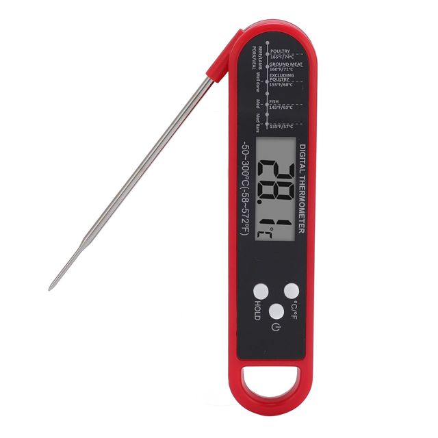 Thermomètre à Viande Numérique Précis avec Longue Sonde, Thermomètre Alimentaire Pliable à Lecture Instantanée pour Griller, Pâtisserie, Cuisine