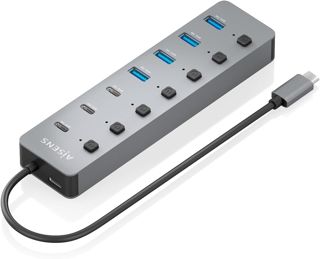 AISENS ASUC-8P044-GR - HUB USB3.2 Gen2 10G USB-C, USB-C/M-4xUSB-A/H+3xUSB-C/H+1xUSB-C/H PD3.0 100W, Gris, 30 cm