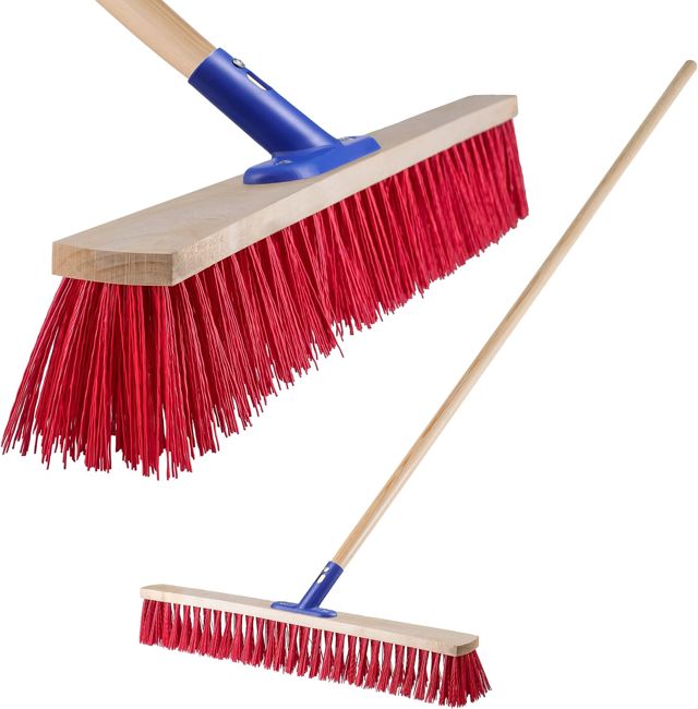 KADAX Balai de rue à long manche en bois et nylon avec support de manche en métal, large balai industriel confortable, sable, différentes tailles (100 cm)