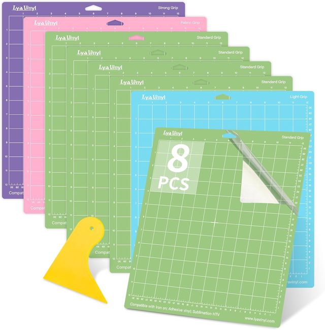 Lya Vinyl Tapis de découpe, 8 Paquet 30,5 x 30,5 cm Tapis Cricut pour Série Cricut Explore Air & Cricut Accessories, Tapis for Bricolage DIY(StandardGrip, LightGrip, StrongGrip, FabricGrip)