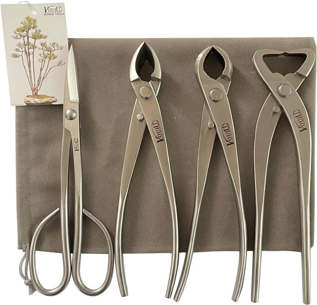 vouiu Lot de 4 outils pour bonsaï, coupe-bordures, coupe-bouton, séparateur de tronc, ciseaux à bonsaï