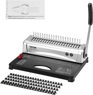 VEVOR Machine à relier, machine à relier à peigne 21 trous, 450 feuilles, machine à relier avec 100 épines de reliure à peigne de 3/8'', pour format lettre, A4, A5