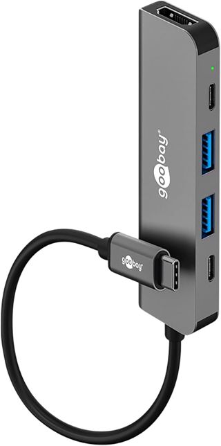 goobay Hub USB-C™ Slim avec HDMI, ™ Adaptateur 5 Ports avec Alimentation de 100 W, Adaptateur multiport avec USB 3.0 5 Gbit/s, pour Ordinateur Portable, Tablette etc./ Windows, macOS, Android, 78967