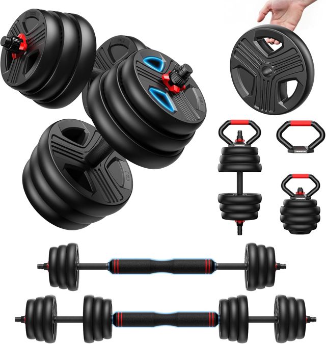 FEIERDUN 10/15/20/25/30/40kg 5 En 1 Kit Haltères Musculation, Poids Réglable, Disque Musculation Dumbbells Barres Pour La Salle De Sport