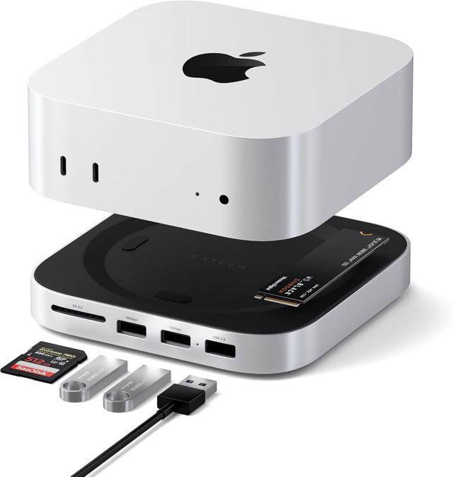 SATECHI Hub & Support Mac mini M6, M5 Pro, M4, Boîtier SSD NVMe, Argent