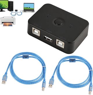 Commutateur USB 2 Ports B Compatible avec HP Epson Brother Windows Mac Linux, Partage imprimante USB, 2 Ordinateurs Partagent 1 Imprimante USB-B, Switch Manuel avec LED, 2 Câbles USB2.0 1,5 m Inclus