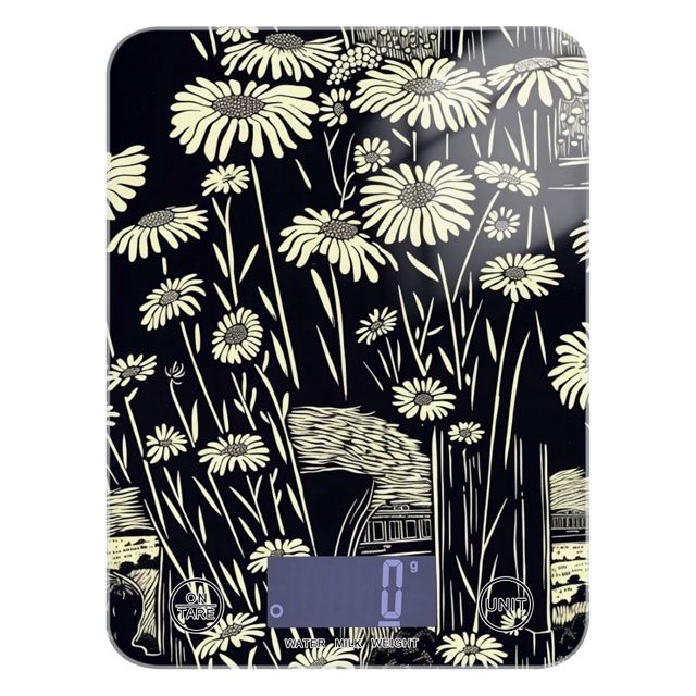 Balance de cuisine étanche motif marguerites noires et blanches 5 kg/5 g de café avec 4 unités pour la fabrication de savon et les épices (piles non incluses)