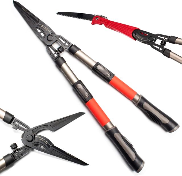 Roamwild Multi-Cutter | 3 Outils de Jardin télescopiques en 1 | Cisailles à Haies, Coupe-Branches et scie à élaguer Longue portée | Caractéristiques des poignées télescopiques Extensibles