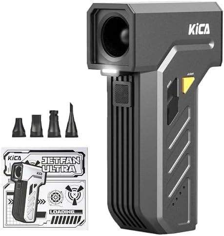 Kica JetFan Ultra Souffleur à air électrique & spray à air comprimé – 130 000 tr/min, vitesse du vent 48 m/s, USB rechargeable, air duster pour PC, clavier, voiture, canapé et bureau avec éclairage