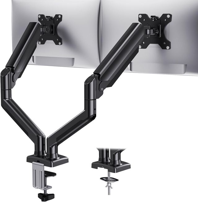 HUANUO Support Écran pc 2 Écran à 32 Pouces, Bras Écran pc Supporte Max 10 kg, Support Gaming Écran pc avec Réglable Hauteur/Inclinaison/Pivotement/Rotation, Norme VESA 75 mm ou 100 mm