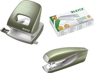 Leitz NeXXt Style Seladon 5006 Ensemble de bureau avec perforatrice et agrafeuse 5562 et agrafes 5570 Vert