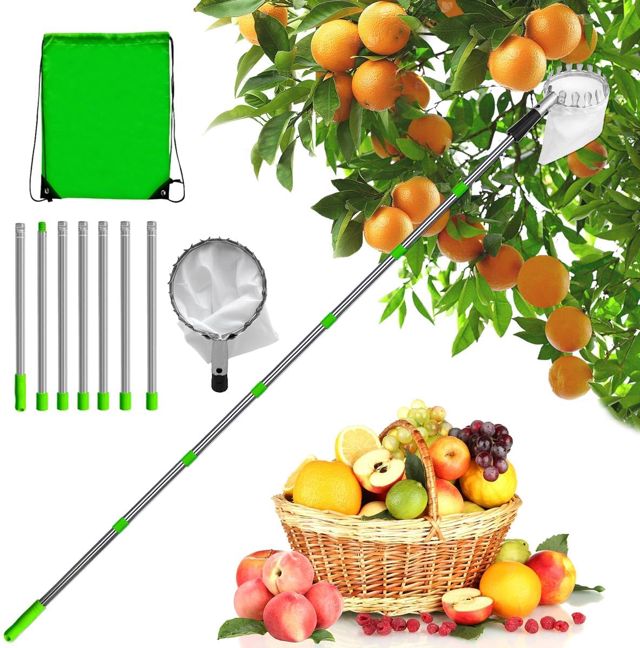 2,8M Cueille Fruit Telescopique, Cueilleur de Fruits Amovible avec Poteau Réglable Léger et Sac de Rangement, Ramasse Fruits Telescopique, Outil Cueillette pour Cueillette des Oranges Pêches Cerises
