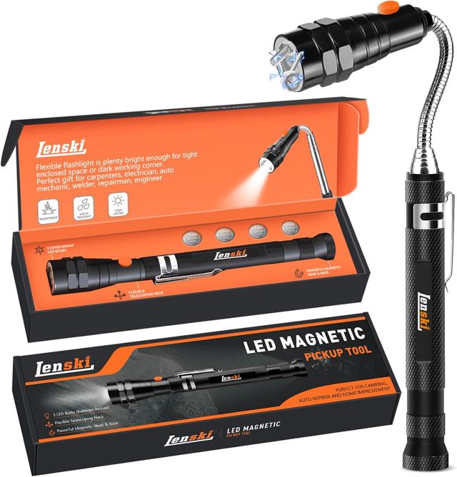 Lenski Gifts for Men Telescopic Magnetic Pickup Tool avec LED, Gadgets pour hommes Cadeaux pour lui, cadeaux pour hommes pour remplir des chaussettes de Noël