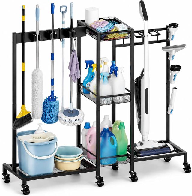 3 Niveaux Chariot Organisateur Ménage Acier pour Cellier Buanderie