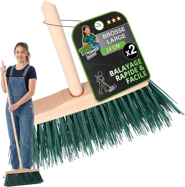 ToolSpace Tête de Balai Extérieur 24 cm - Poils Longs Durs Verts pour Sol