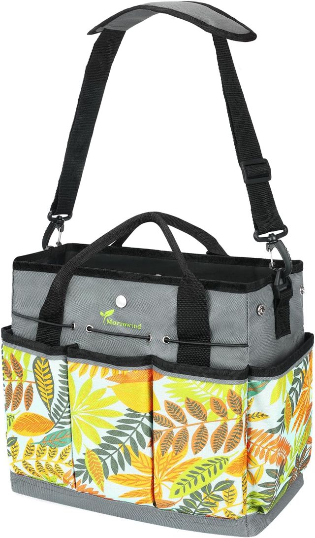 MORROWIND Sac à Outils de Jardin, Tote en Tissu Oxford avec Poches & Bandoulière Ajustable pour Jardinage Rangement avec Poche à Fermeture Éclair pour Outils de Jardin Pelouse et Travail en Extérieur