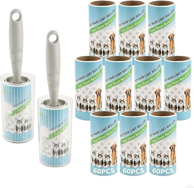 12 Rouleau Poils Animaux,720 Feuilles Brosse Collante, 60 Feuilles/Rouleau