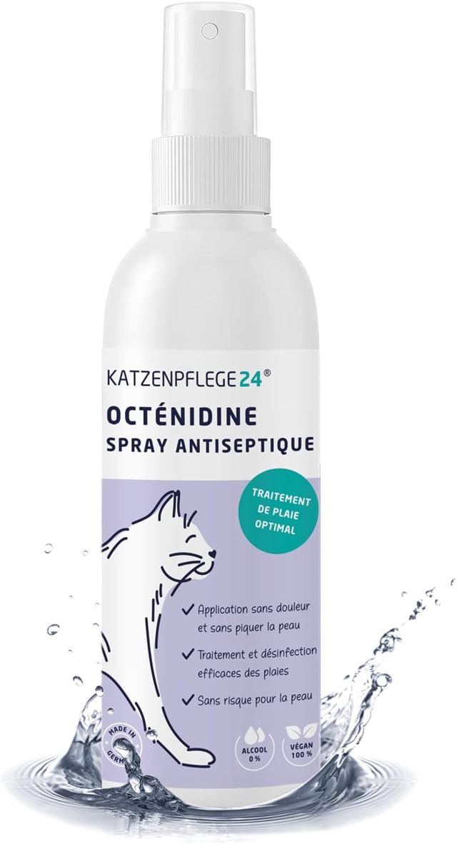 Spray antiseptique et cicatrisant octénidine chat - Désinfecte, apaise, soigne & protège tout type de plaies sans piquer la peau - 125 ml avec des substances actives éprouvé