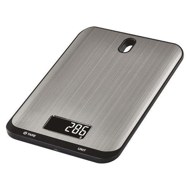 EMOS Balance de cuisine numérique avec support mural - En acier inoxydable - Poids maximal de 10 kg - Précision jusqu'à 1 g - Fonction tare - Écran LCD - Piles incluses - Réglable en g, kg, ml, oz,
