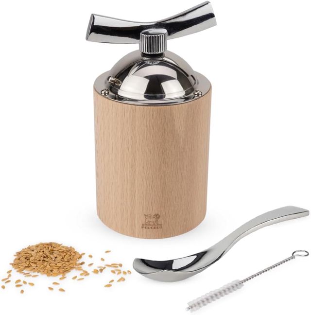 Peugeot Isen Moulin à graines de lin manuel, Couleur : Naturel, Taille : 13 cm, Matière : Bois/Inox, 34535