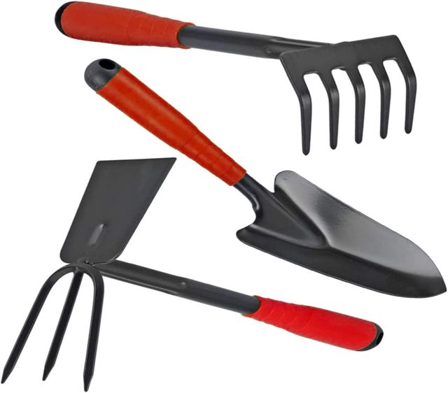 ITOOLS - Kit 3 Outils de Jardin en Acier renforcé Manche Plastique Serfouette Transplantoir Rateau